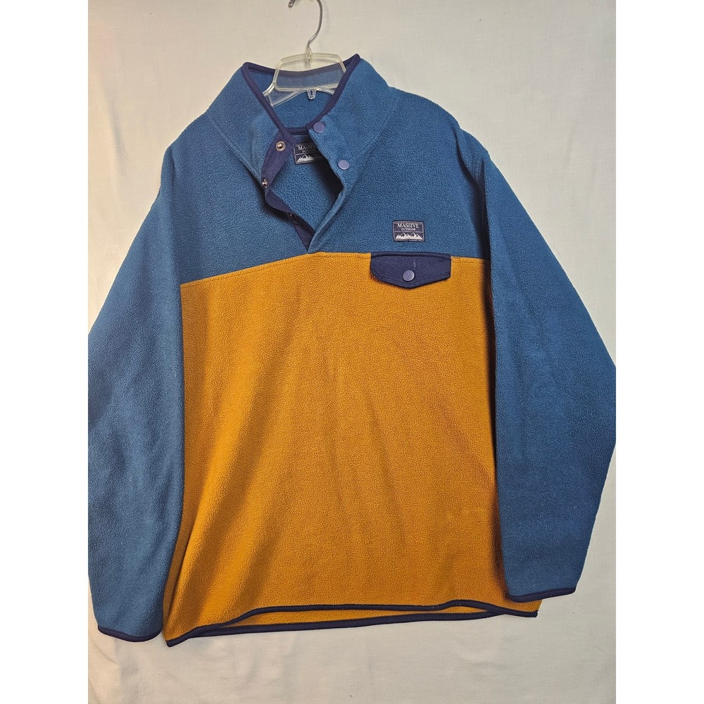 Massive Outdoor Fleece Pullover Blue Yellow Colorblock Snap Neck Mens XL